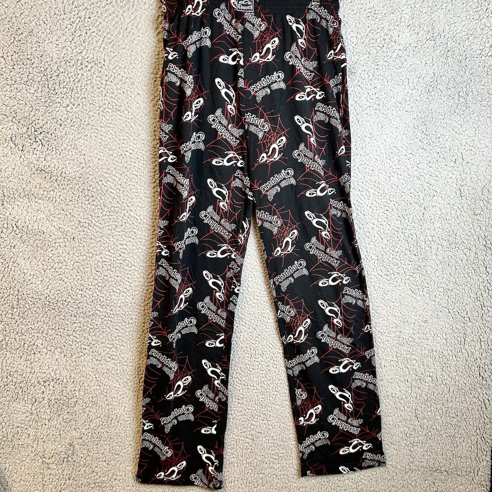 Vintage Orange County Choppers Unisex Sleepwear Pants Size Medium Black AOP Bike
